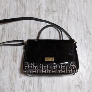 Beautiful Tommy Hilfiger Black and White Patent‎ Faux Leather Foldover Satchel